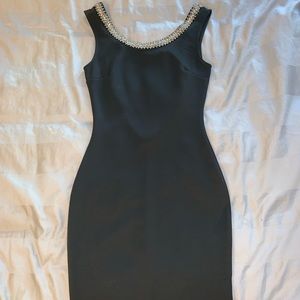 Black lowback bodycon dress beaded and rhinestones